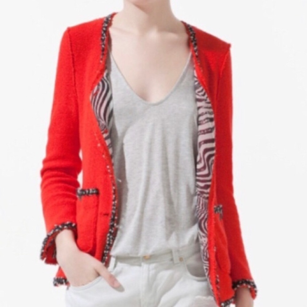 ZARA Blazer Boucle Zebra Red Black White Size XS